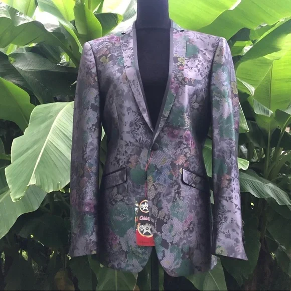 New L&S Hollywood Celebrity Jacquard Floral Single Breasted Blazer XS 36R Slim